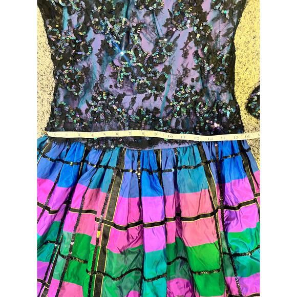 VINTAGE DESIGNER Sequin Lace Ball Gown, Mignon Ann Marie Gabalis‎ Blue Plaid - Picture 12 of 16